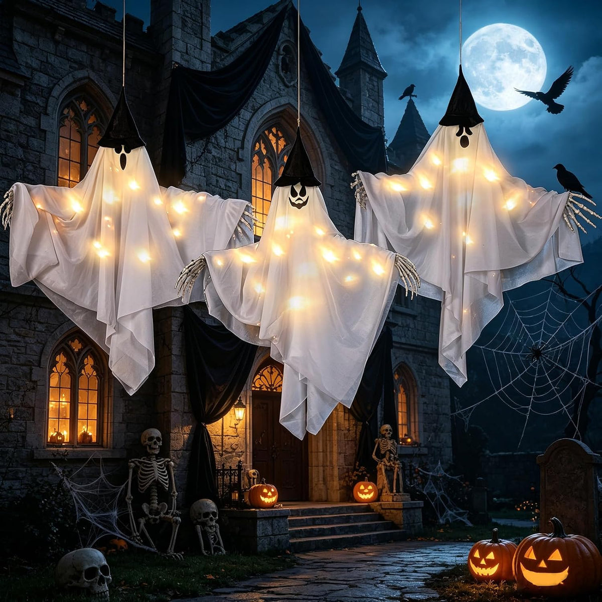 Hanging Ghosts Halloween Decor, White Ghosts, Halloween Indoor Outdoor