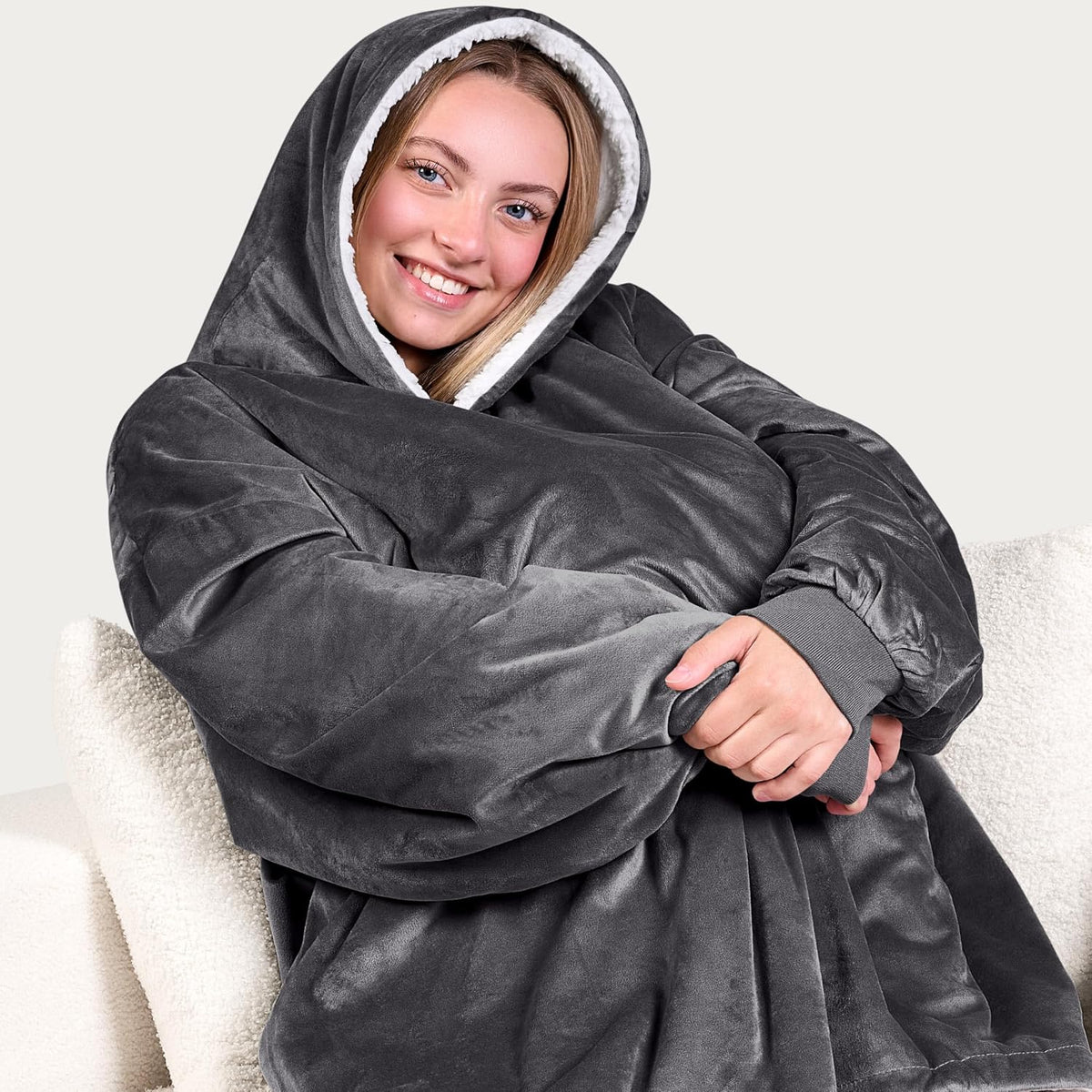 Wearable Blanket Hoodie - Soft Plush Sherpa - Warm and Cozy - Oversized Wearable Blanket