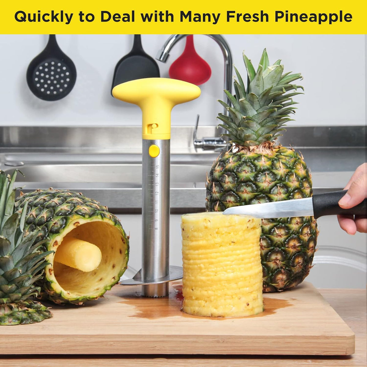 Pineapple Cutter with Knife, [Upgraded, Electric & Manual] Durable Pineapple Corer with Electric Drill Accessory, Stainless Steel Fruit Peeler Knife Pineapple Slicer Core Remover Kitchen Tool