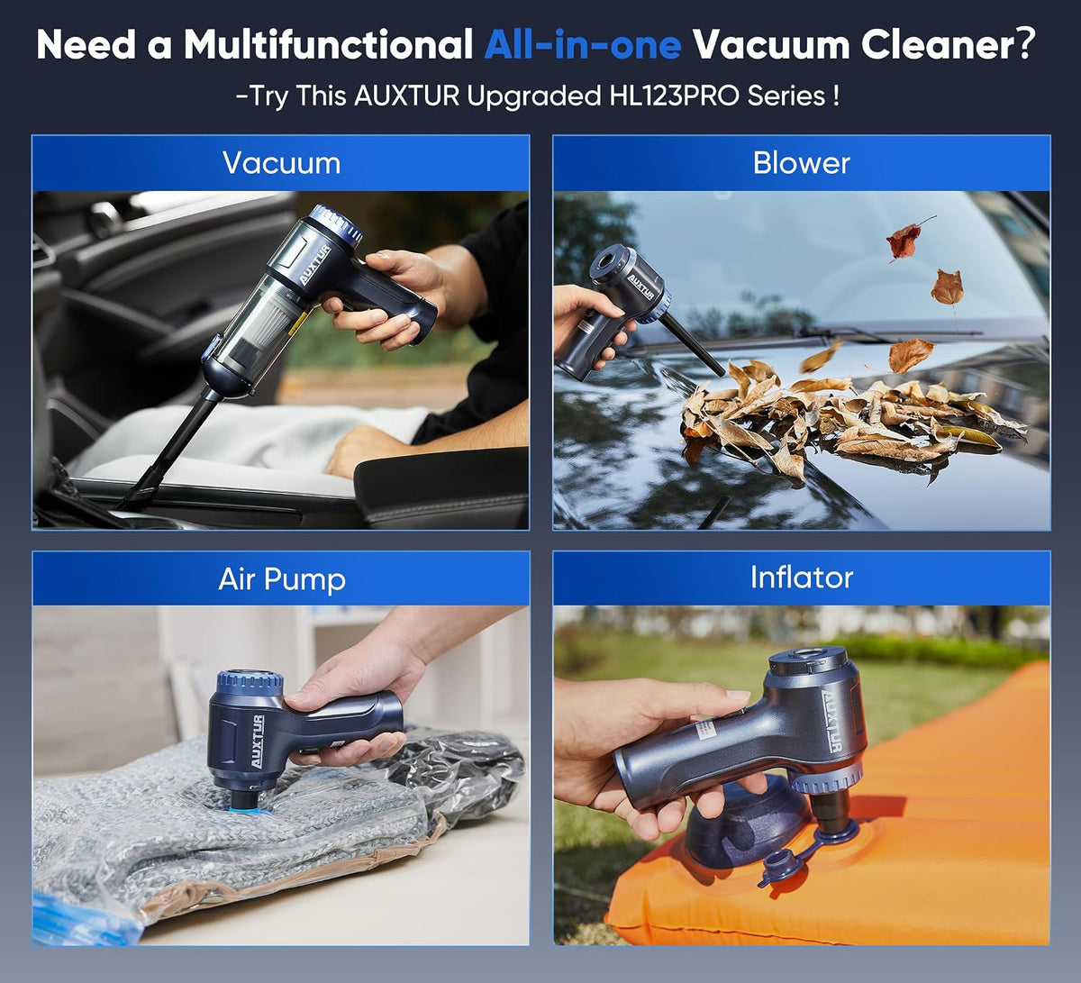 Car Vacuum Cordless, 3 in 1 Handheld Vacuum,Brushless Motor 14000PA