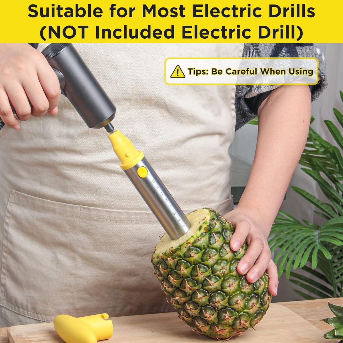 Pineapple Cutter with Knife, [Upgraded, Electric & Manual] Durable Pineapple Corer with Electric Drill Accessory, Stainless Steel Fruit Peeler Knife Pineapple Slicer Core Remover Kitchen Tool