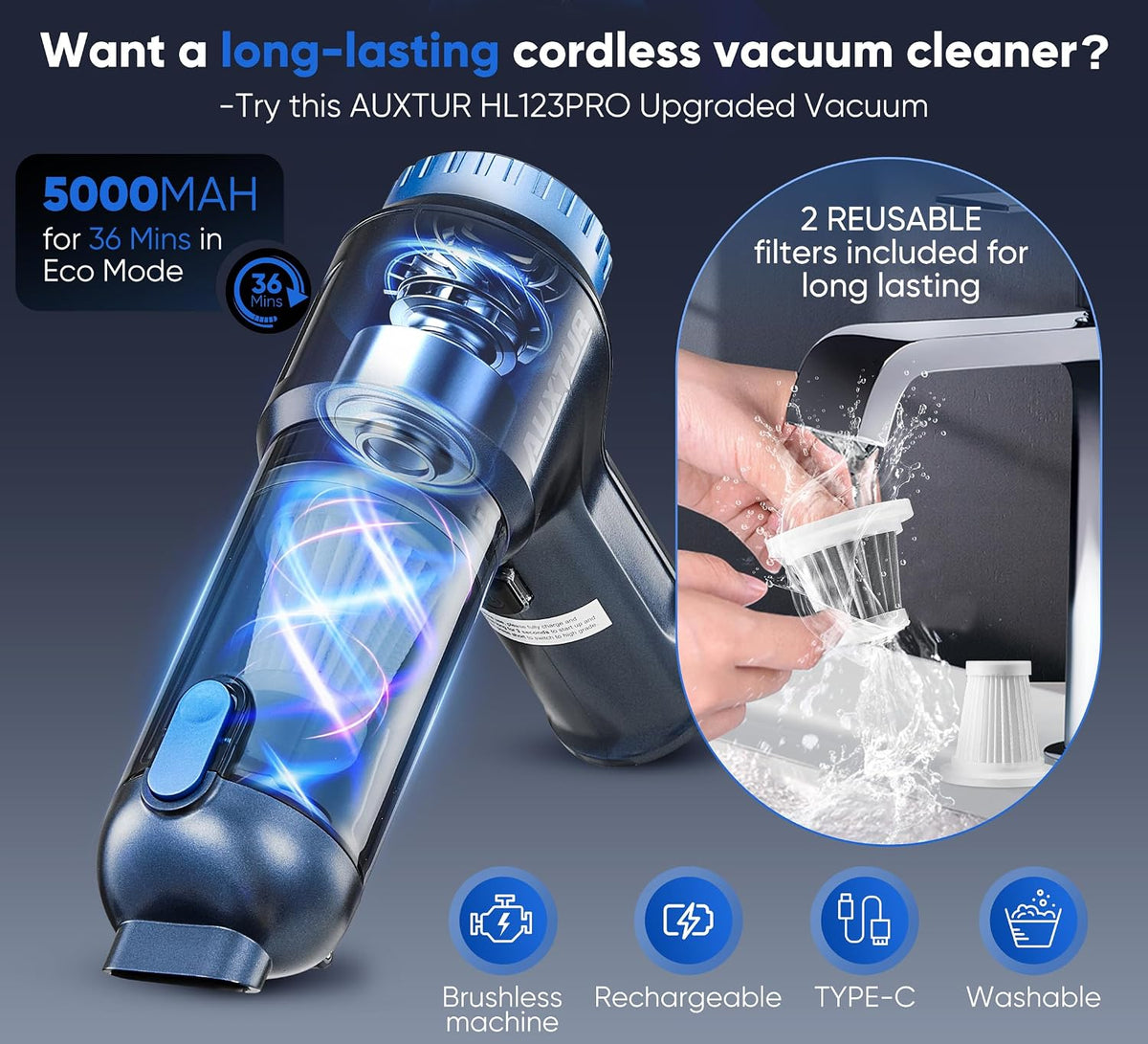 Car Vacuum Cordless, 3 in 1 Handheld Vacuum,Brushless Motor 14000PA