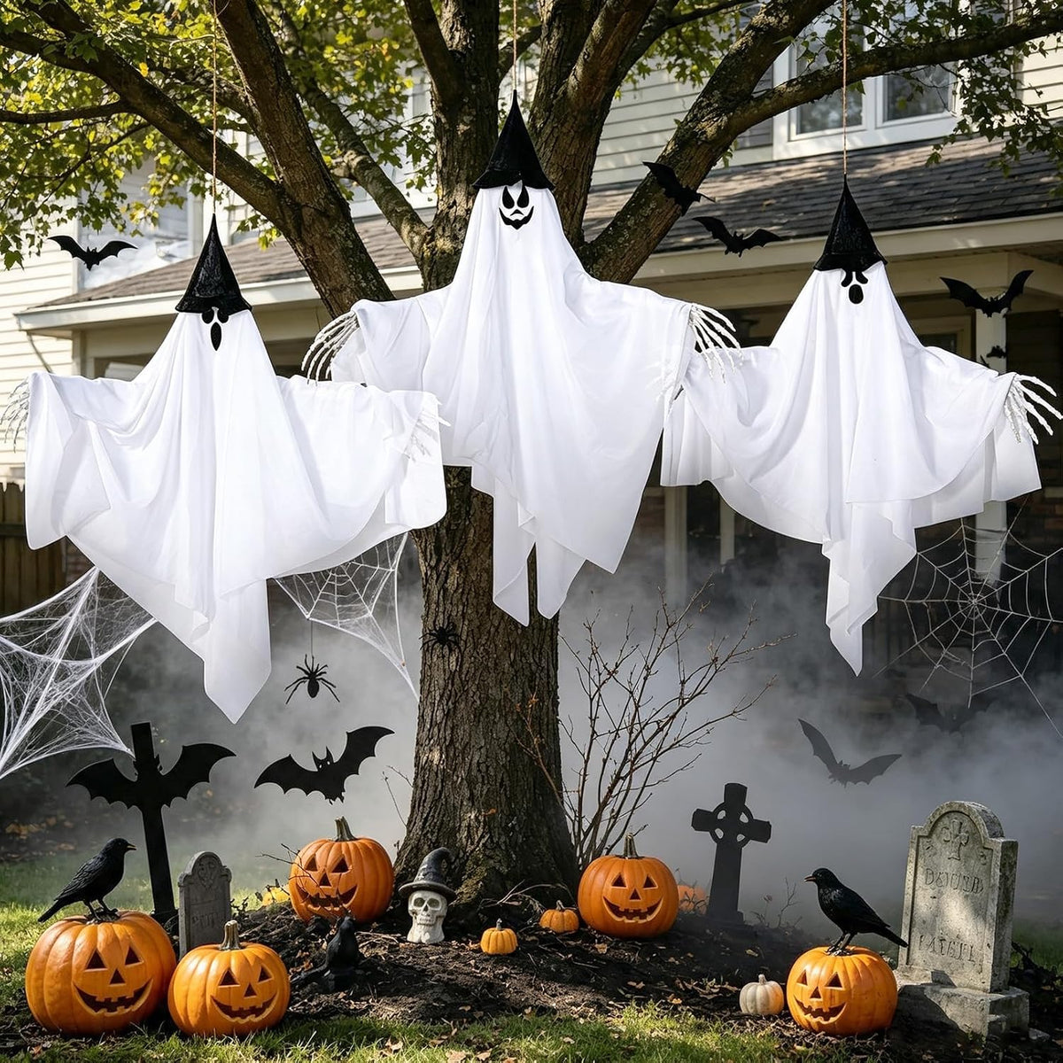 Hanging Ghosts Halloween Decor, White Ghosts, Halloween Indoor Outdoor
