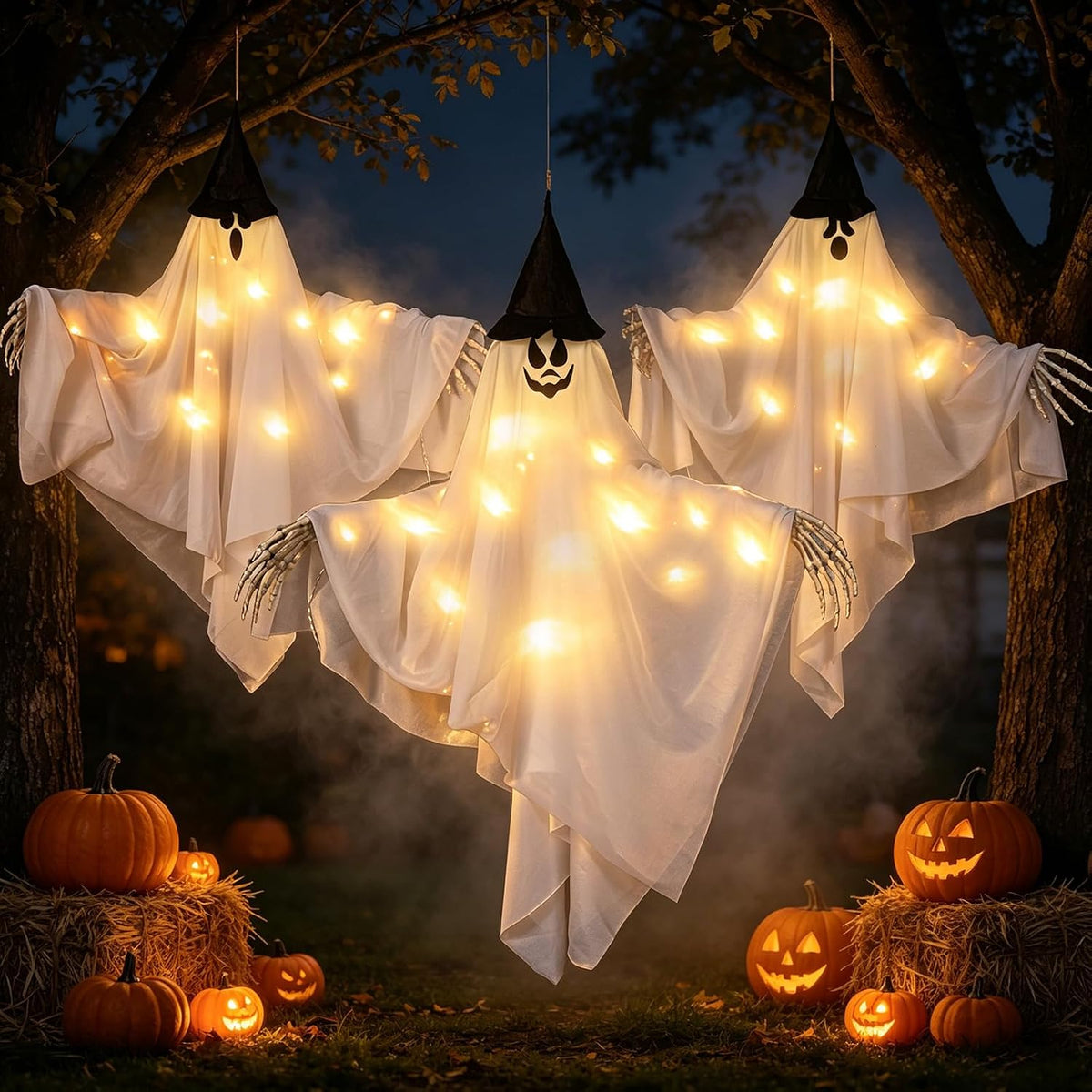 Hanging Ghosts Halloween Decor, White Ghosts, Halloween Indoor Outdoor