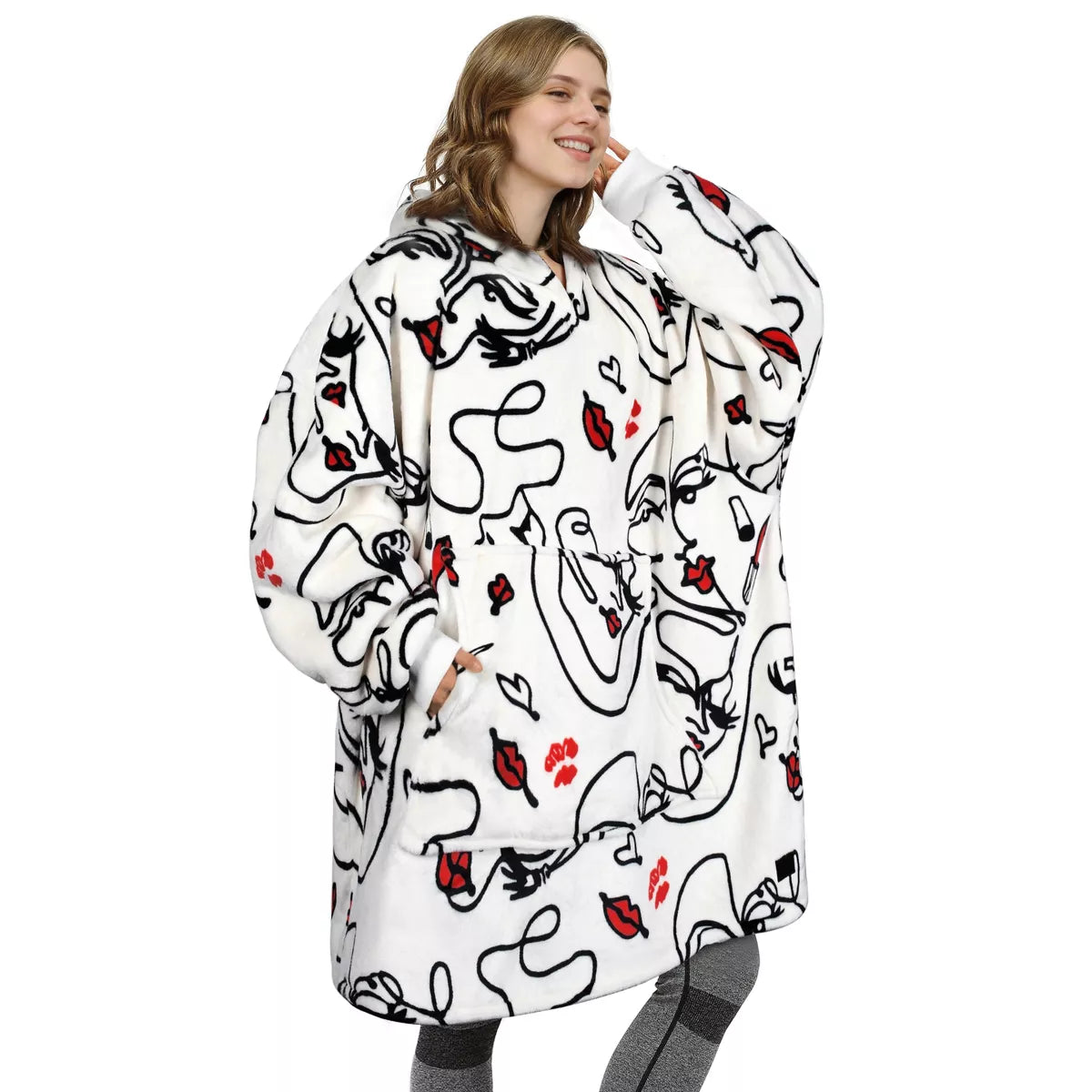 Catalonia Warm Blanket Hoodie Oversized Sweatshirt for Adult, Soft Fuzzy Wearable Blanket Pullover for Women Men, Cozy Gift