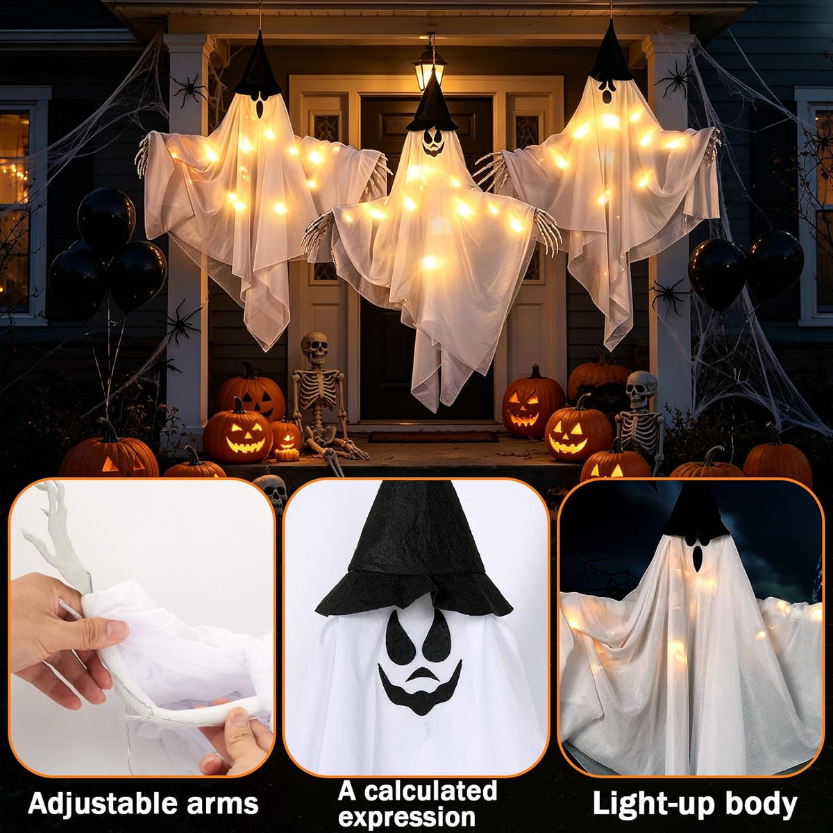 Hanging Ghosts Halloween Decor, White Ghosts, Halloween Indoor Outdoor