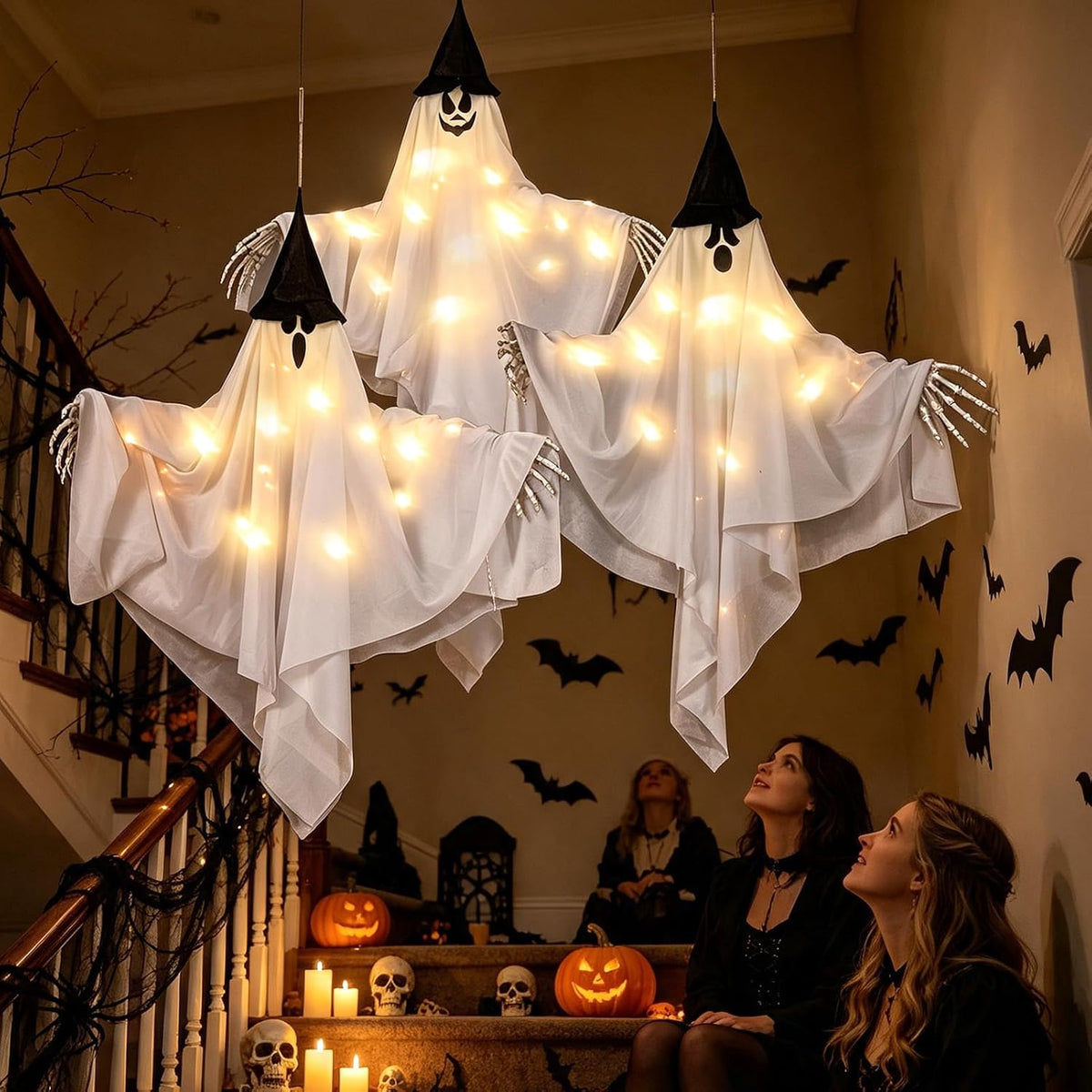 Hanging Ghosts Halloween Decor, White Ghosts, Halloween Indoor Outdoor