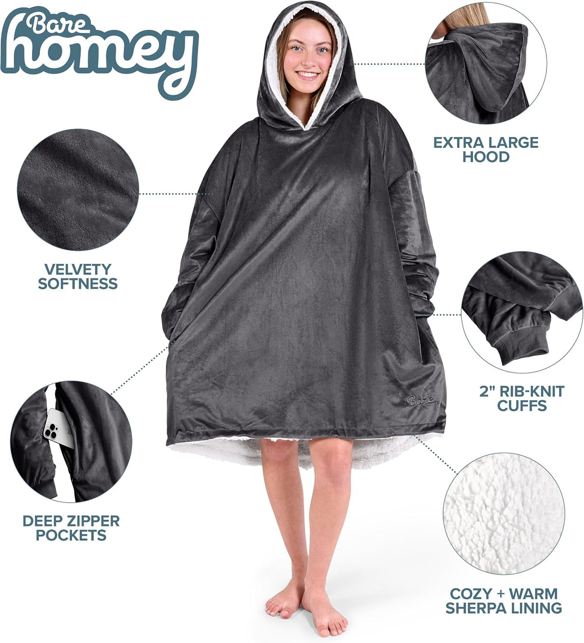 Wearable Blanket Hoodie - Soft Plush Sherpa - Warm and Cozy - Oversized Wearable Blanket