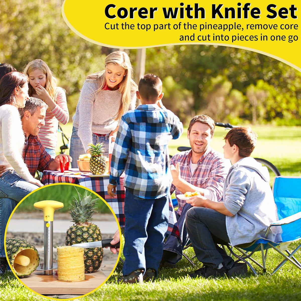 Pineapple Cutter with Knife, [Upgraded, Electric & Manual] Durable Pineapple Corer with Electric Drill Accessory, Stainless Steel Fruit Peeler Knife Pineapple Slicer Core Remover Kitchen Tool